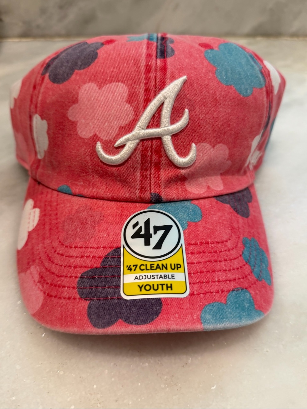 47 Brand Youth Atlanta Braves Pink Floral Clean Up Adjustable Hat NWT MLB - Picture 2 of 5